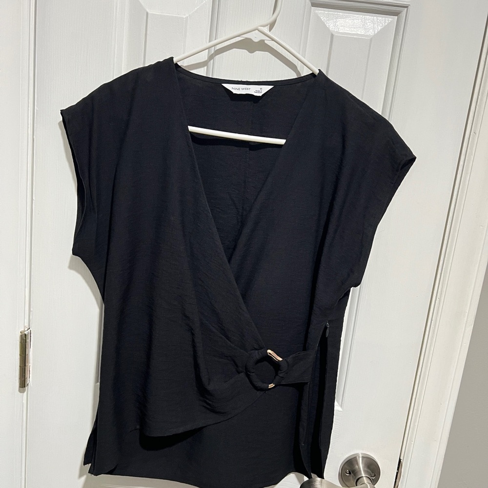Nine West Black Wrap Top with Ring Accent